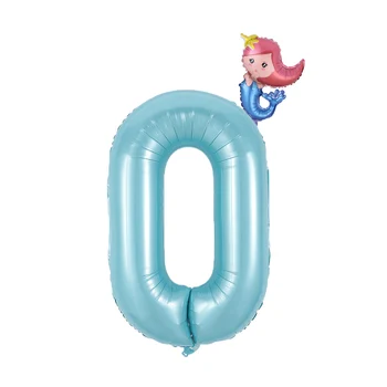 

2pc 40inch Party Decoration baby blue Digital Balloon Mini Mermaid 0-9 Happy Birthday boy Theme Prince baby shower Decoration