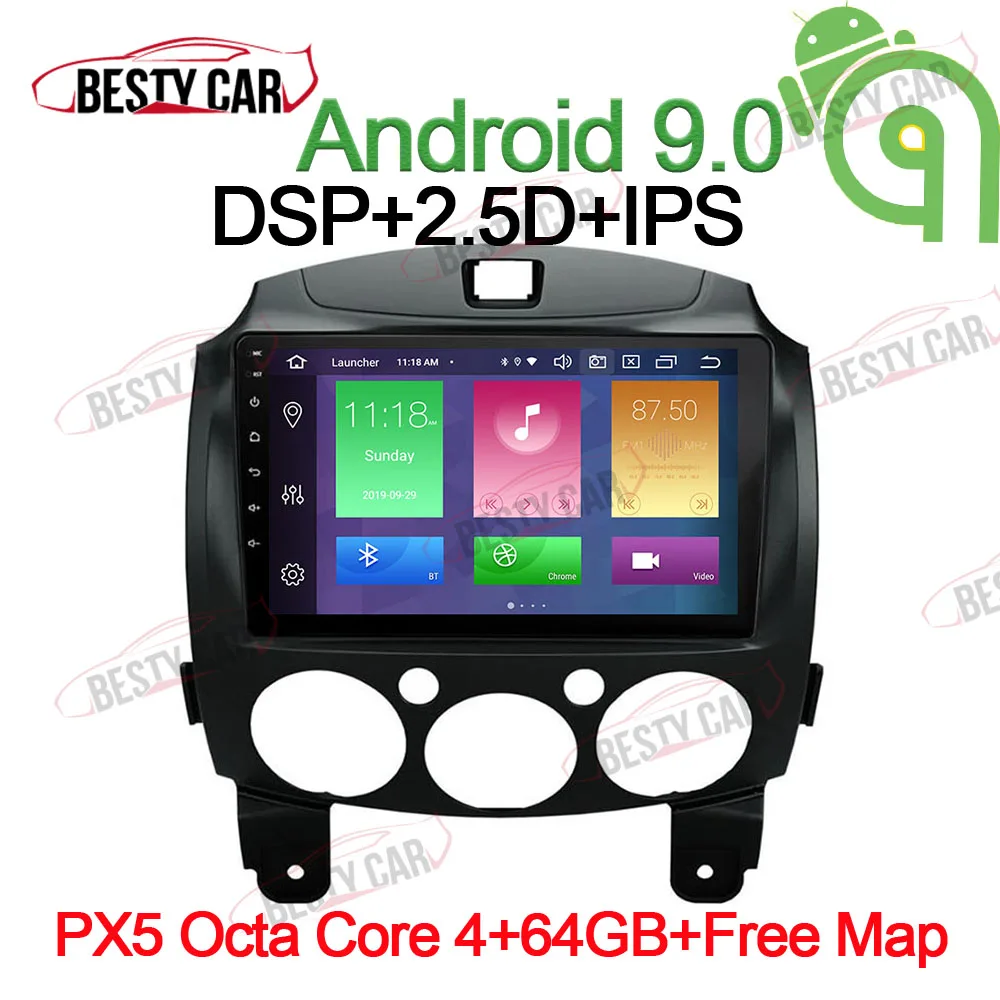 PX5-B-4-64GB-DSP " ips Android 9,0 Автомобильный мультимедийный плеер Радио стерео для Mazda 2 2007~ gps навигация головное устройство wifi Bluetooth DSP MP3 - Цвет: PX5-B-4-64GB-DSP