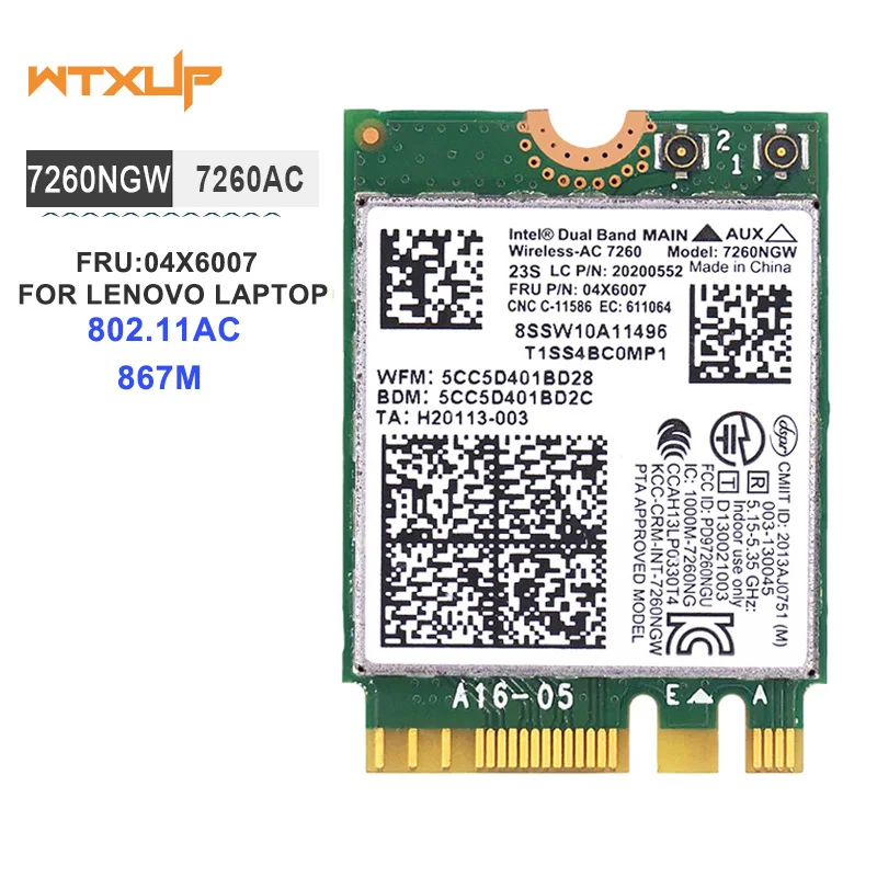 Беспроводная WLAN сетевая карта M2 NGFF для Intel 7260NGW 7260ac 2 4/5G BT4.0 FRU 04X6007 Thinkpad X1 X250 x240 x230s t440
