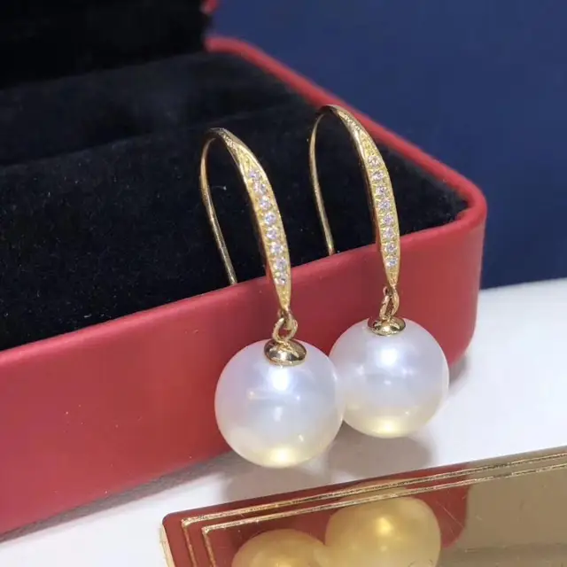 D119 Fine Jewelry Pure 18 K White Gold Natural Fresh Water 9-10mm White Pearl Earrings for Women Fine Pearl Earrings 4