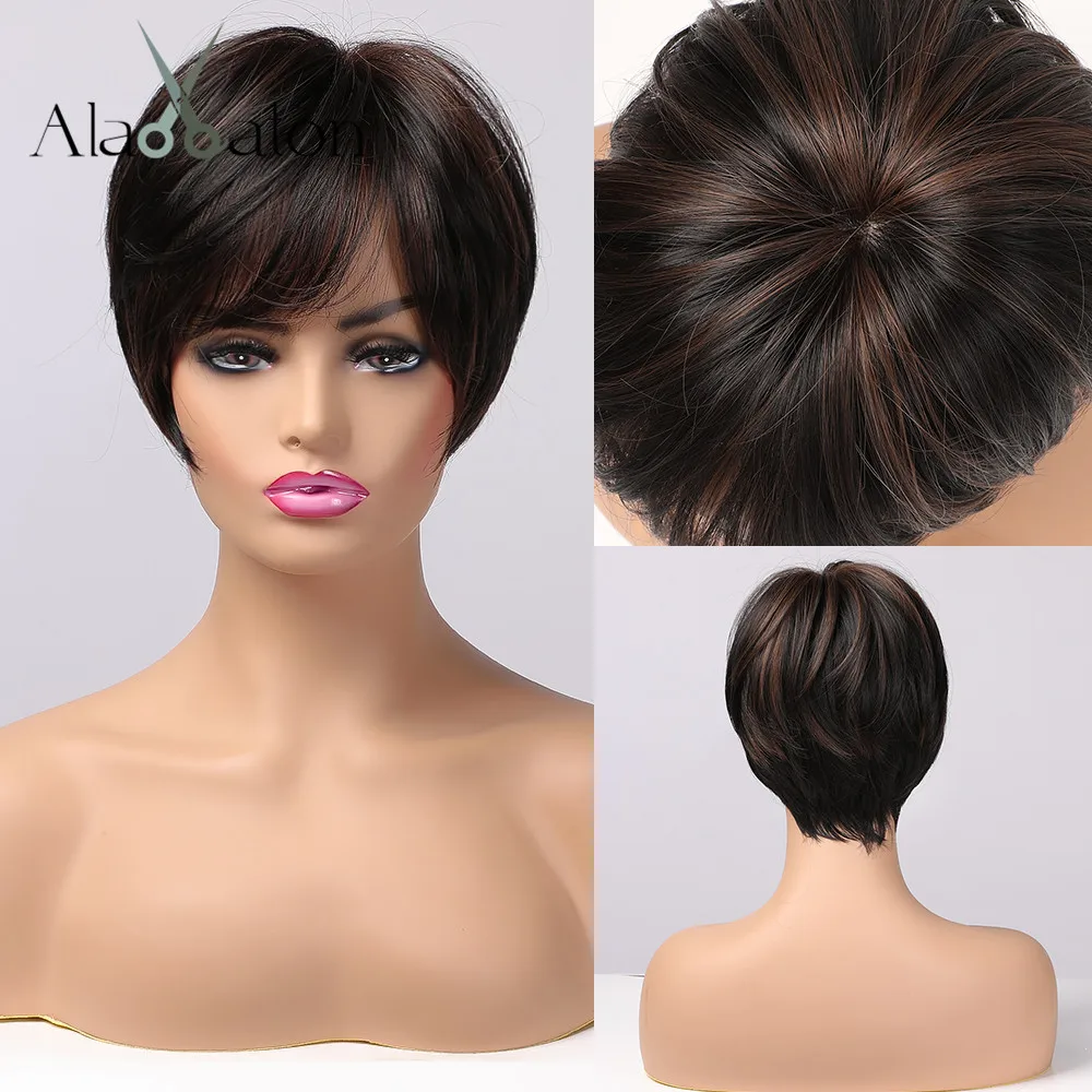 Best Seller Synthetic Wigs Bangs Highlights-Short Natural-Hair Brown Black Alan Eaton Women Heat-Resistant BEpZ0ZzVD