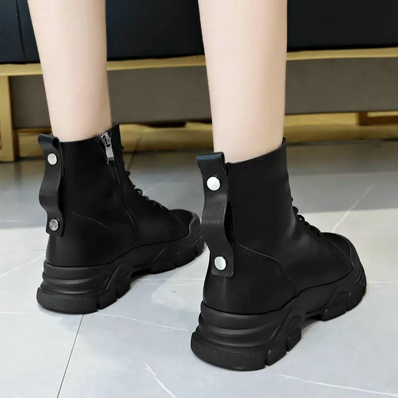 Nice New Motorcycle Rain Boots Women Autumn England Style Platform Shoes Woman Flat Heels Fashion Female Soft Black Ankle Boot | Обувь