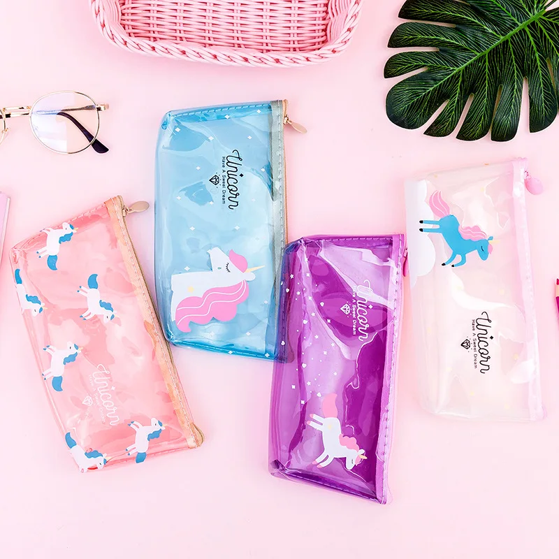 

Kawaii Transparent Pencil Case Pouch Cute Unicorn Pencil Bags Box Pen Case For Kids Korean Stationery Office School Supplies