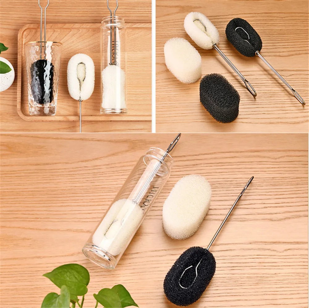 1 Grip 3 Brush Head Щетка для чашек, легко моющиеся чистящие щетки, кухонные чистящие инструменты, 304 нержавеющая сталь, длинная ручка, стеклянная кружка, бутылка Mike, большая губка, 1 шт - Цвет: 1 Grip 3 Brush Head