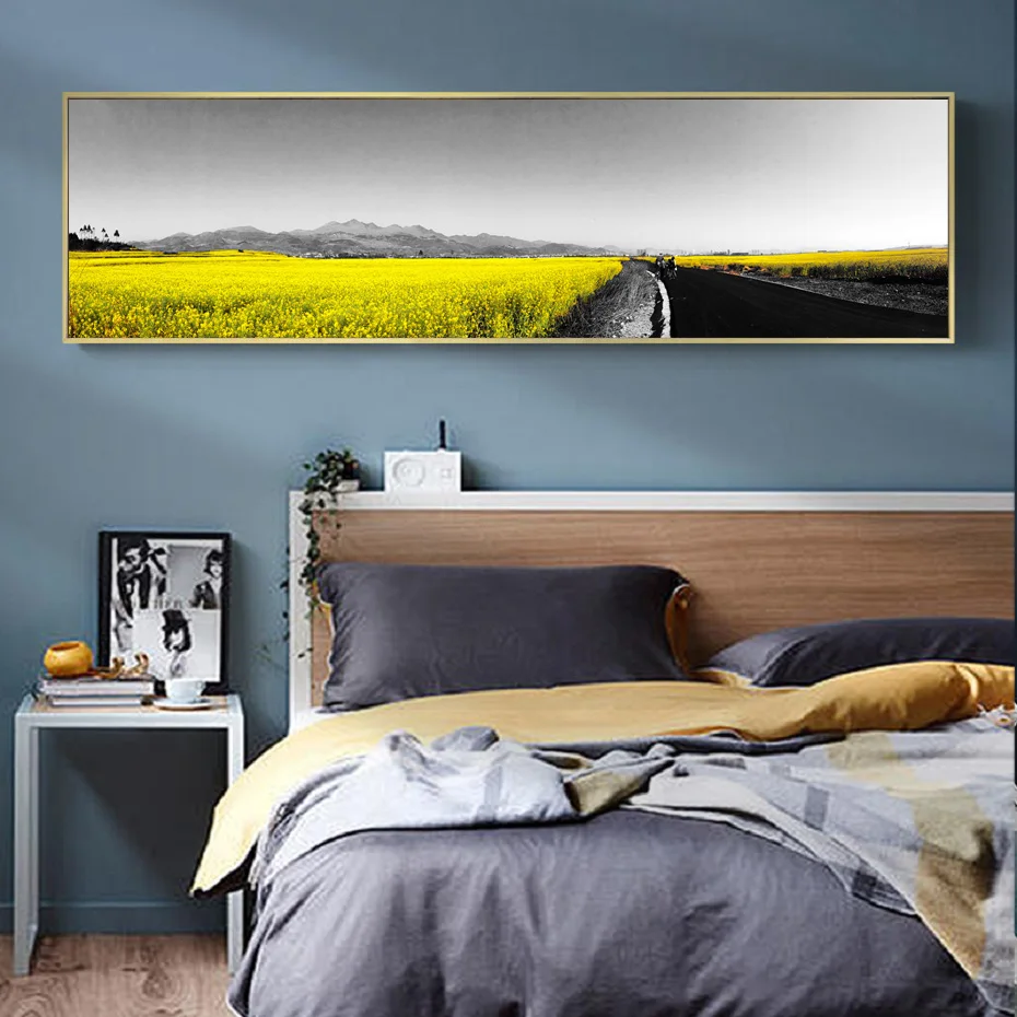 Nordic Black Yellow Scene Long Yellow Field Canvas Prints Posters Wall Art Landscape Canvas Paintings for Living Room Home Decor