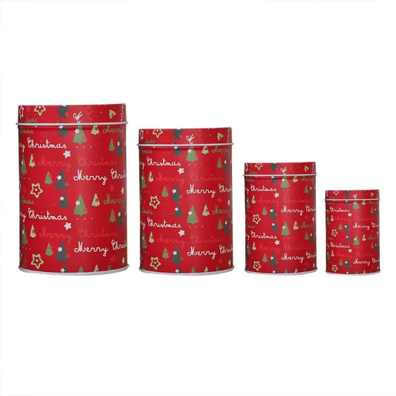 4pcs Large Capacity Christmas Storage Box Santa Claus Snowman Elk Candy Can - Цвет: Красный