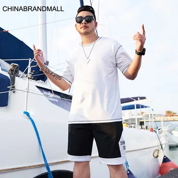 

Big size Men's Wear super Brand Plus Fat Plus T Shirt Tide Fat Man Loose Round Neck Contrast Line Short Sleeve T-shirt