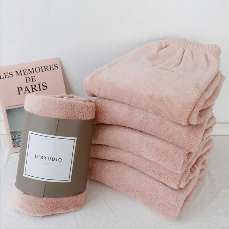 Pink-trousers Осенняя и зимняя Пижама Mujer, теплые штаны, костюм, домашний корсет, слаксы, коралловые бархатные свободные пижамы, женская повседневная одежда - Цвет: Pink-trousers