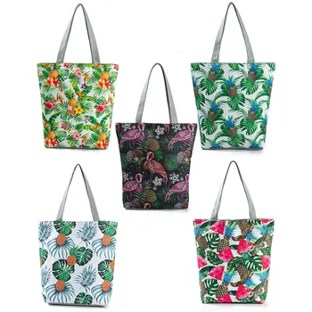 

Caute Reusable Bag Floral Printed Women Tote Bag Fashion Zipper Eco Friendly Shopping Bag Wholesale Cheap Beach Bag