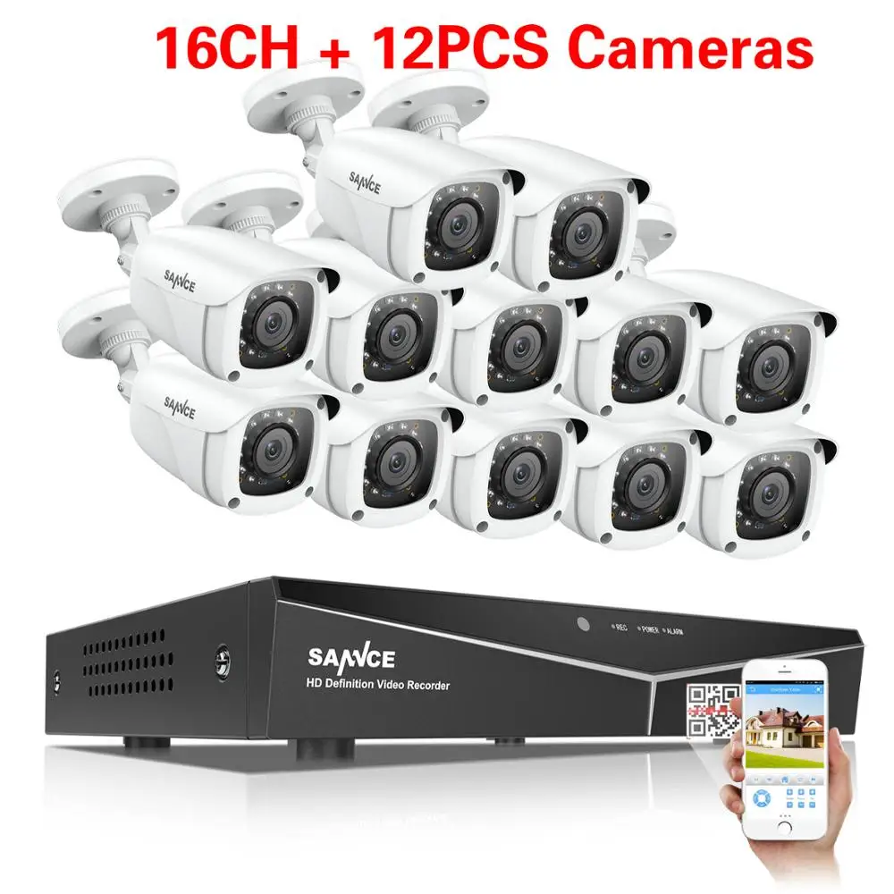 SANNCE 16CH 1080P охранная CCTV система с 5в1 1080N DVR 12X16X1080 P ИК наружная камера для наружного наблюдения - Цвет: 12PCS Cameras