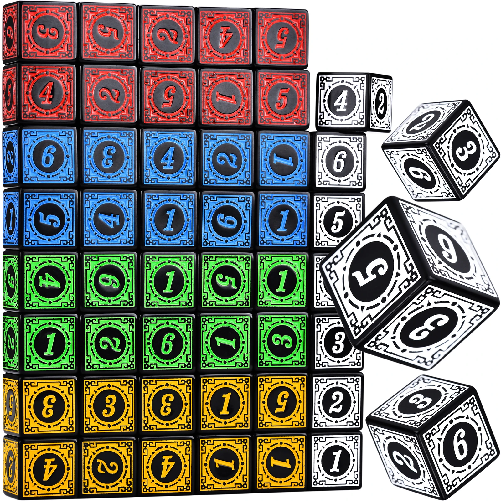 

10 D6 Number Dice 16mm Rune Window Lattice Die with Conspicuous Color for Tabletop Games DND