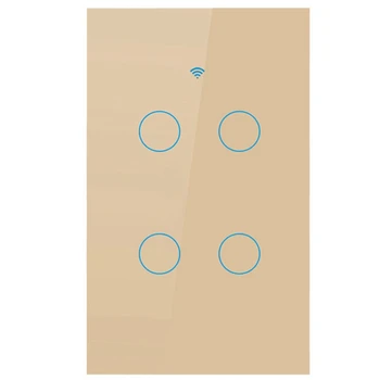 

Us Wifi Smart Switch 4 Gang Smart Wall Press Light Switch Works With Alexa Google Home Mini Ifttt Smart Life Tuya App(Gold)