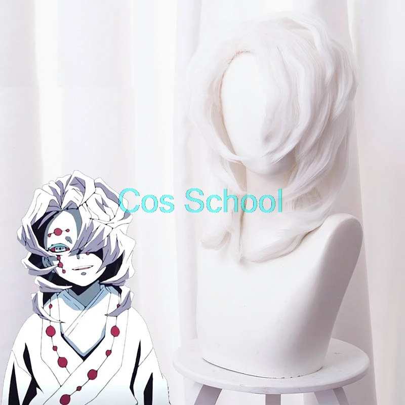Cos School Rui, парики для косплея, Demon Slayer, Kimetsu no Yaiba, парики, аниме, белые, стильные, короткие волосы, Rui, костюмы, аксессуары