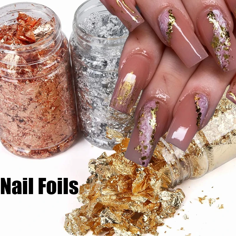 Lamina 3D Lamine Per Unghie Oro Argento Unghie Decalcomanie Glitter Per Unghie Paillettes Fiocchi Irregolari Manicure Lamine Adesivi Decorazione Per N