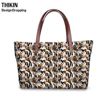 

THIKIN Cavalier King Printing Women Handbags Shoulder Messenger Bags Ladies Casual Top-Handle Bag for Female Large PU Hand Tote