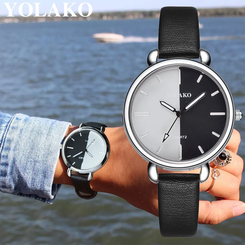 

2019 Leather Strap Fashion/simple Quartz Women Watches Simple Two-color Dial Casual Bracelet Ladies Wristwatch Relogio Feminino