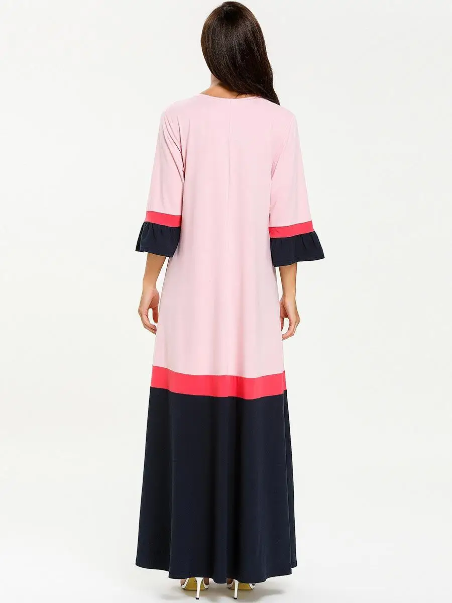 Muslim Parent-child Abaya Long Dress Mother Daughter Kaftan Jilbab Casual Robes Family Matching Outfits Dress Color Block Gown