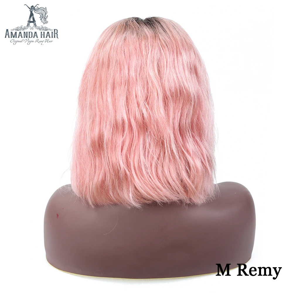 

Amanda T1b/pink Ombre Bob Wig Lace Front Human Hair Pre Plucked Middle Part 150% Malaysian Body Wave Remy Hair Wigs 13x6