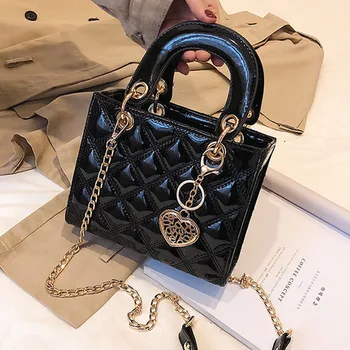 

New Luxury Brand Tote Bag 2020 Fashion High Quality Patent Leather Women's Designer Handbag Lattice Chain Shoulder Messenger Bag