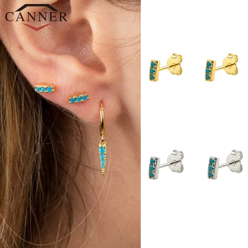 INS простые 925 пробы серебряные однорядные голубые циркониевые индивидуальные маленькие серьги-гвоздики для женщин милые золотые серебряные цветные серьги-гвоздики