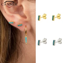 INS простые 925 пробы серебряные однорядные голубые циркониевые индивидуальные маленькие серьги-гвоздики для женщин милые золотые серебряные цветные серьги-гвоздики