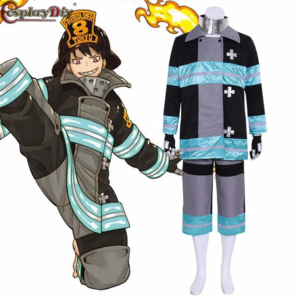 

Cosplaydiy Anime Fire force No.8 Special Team Uniform Fireman Cosplay Shinra Kusakabe Costume Full Set Halloween Outfits