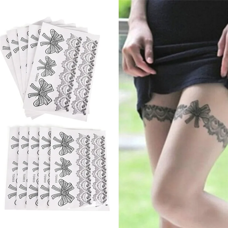 Leg Tattoo Sticker Waterproof Temporary Tattoo Sticker Sexy Lace Flowers Stocking Tattoo Stickers Flash Tatoo Fake Tattoos waterproof temporary tattoo sticker bird peony flowers tattoos cherry blossom rose body art arm fake tatoo women men