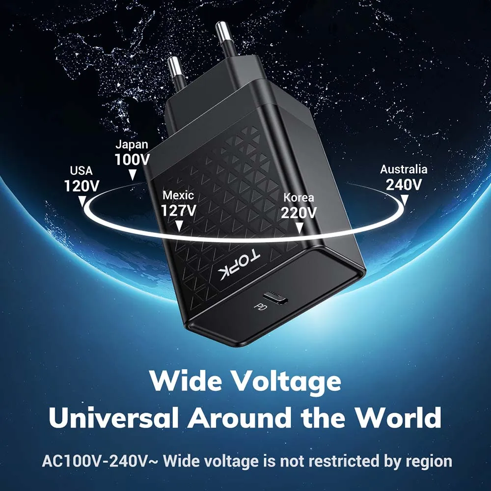 TOPK USB зарядное устройство 18 Вт PD Быстрая зарядка 3,0 USB C зарядное устройство для мобильного телефона для iPhone samsung Xiaomi Быстрая зарядка