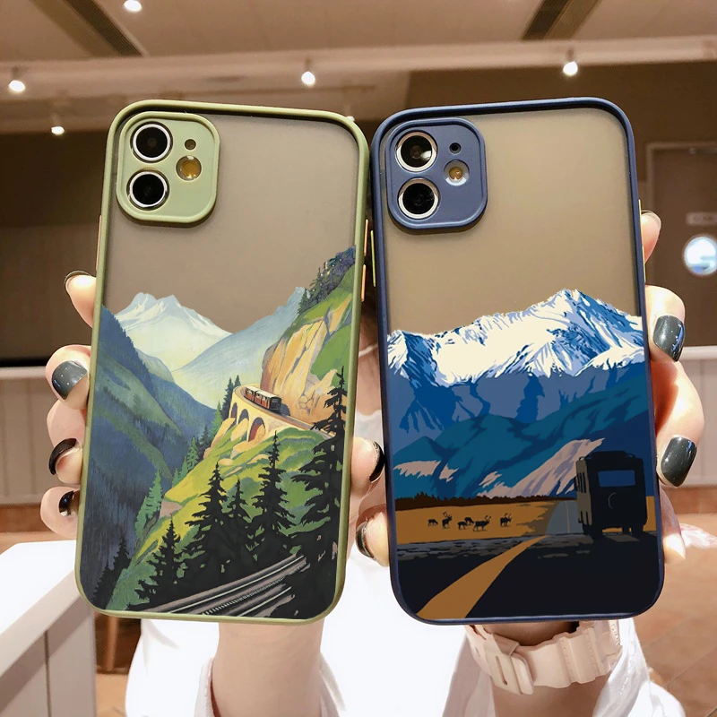 Aesthetic Art Hand Painted Pattern Mountain Scenery Phone Case for iphone X XR XS MAX 7 8 Plus SE 2020 11 12 13 Pro Max Cover best cases for iphone 13 pro max