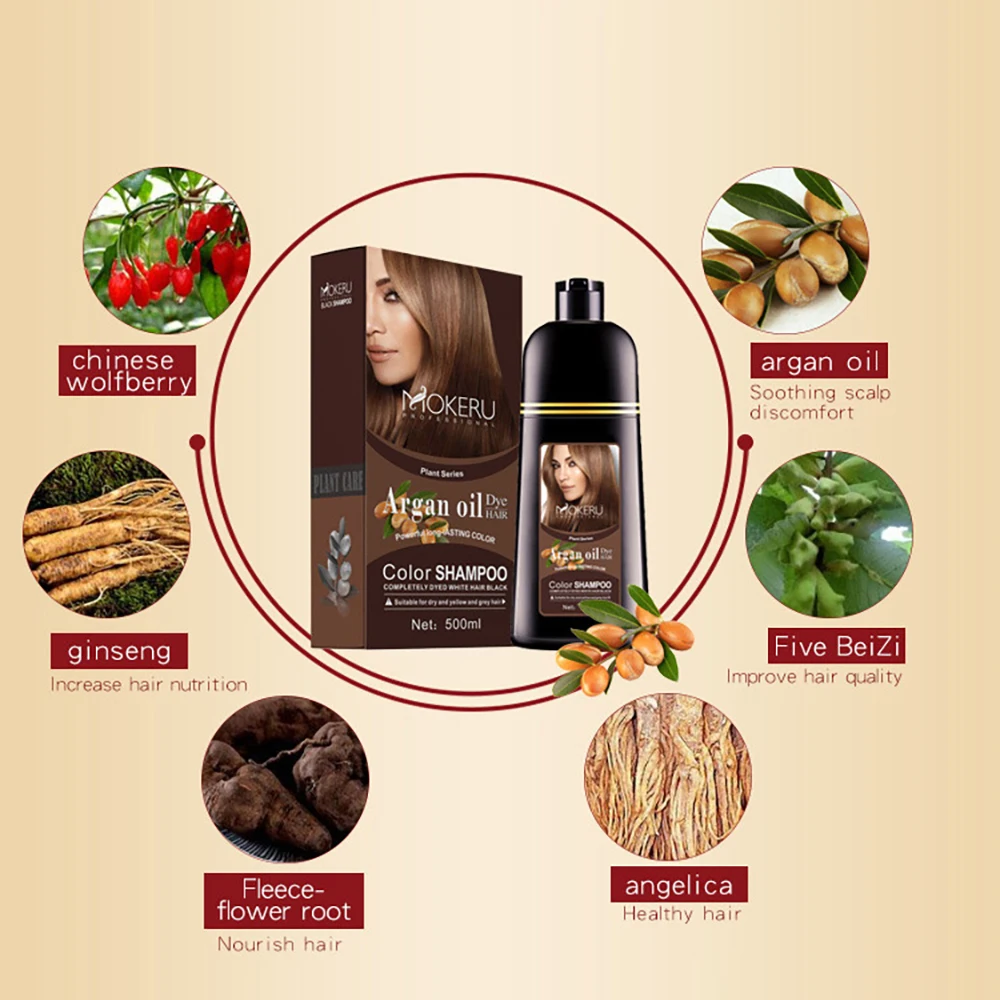 500ml Essence Black Hair Dye Shampoo Covering Hair Permanent Hair Color Dye Shampoo Natural Argan Oil Essence Instant