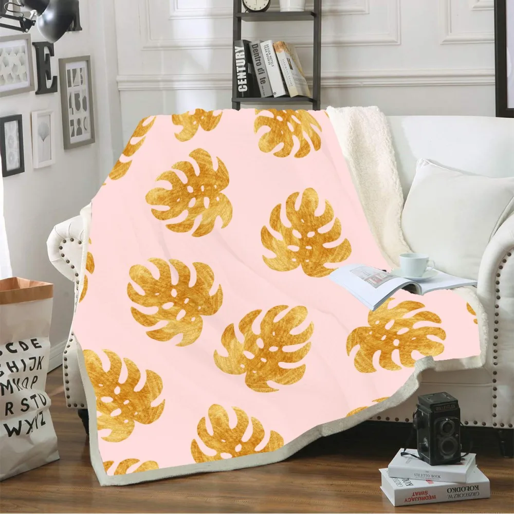 

Nordic Style Leaves Print Colorful Throw Blanket on Sofa Bed Boys Portable Home Travel Winter Warm Cozy Custom Blanket 150x200cm