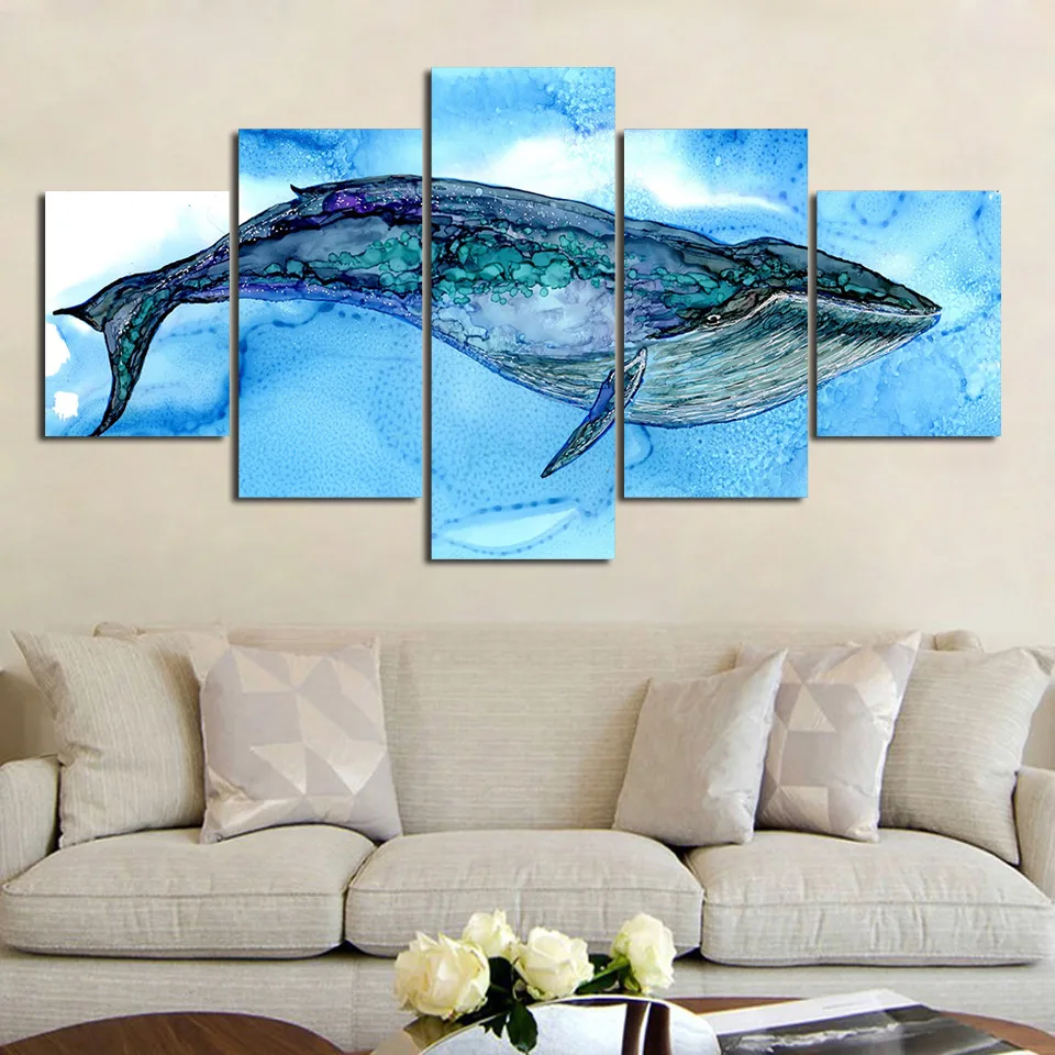 

Wall Art Canvas Prints Painting 5 Pieces Marine Animal Modular Whale Pictures Home Decoration Abstract Poster Living Room Framed