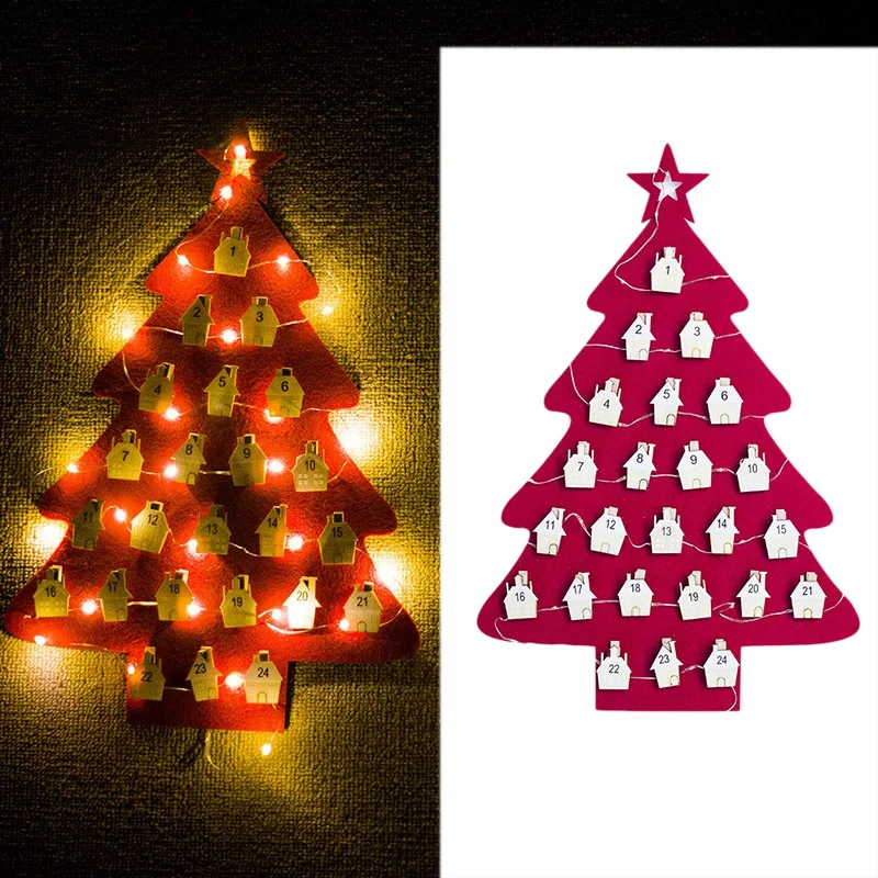 Рождественская светящаяся войлочная Подвеска для календаря клип струнный календарь рождественское оформление календарей - Цвет: Red