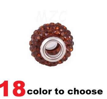 

NEW arrival 14MM 100Pcs/lot Resin Rhinestone Silver Plated Core Big Hole Crystal European Beads Fit Charm Bracelets gy4