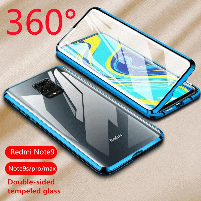 360 Magnetic Metal Tempered Glass Case For Xiaomi Redmi Note 9 8 7 K20 K30 CC9 Pro 9S 10X Mi 9T F1Double Sided Adsorption Cover | Мобильные