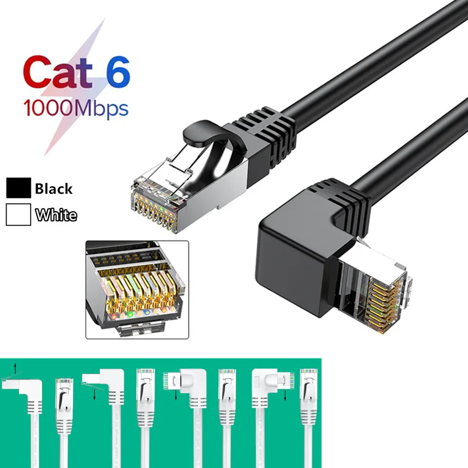 Cavo Ethernet Cat6 Ad Angolo Retto 90° Verso Il Basso – 24 AWG, FTP, Bianco, 0.9m, Per PC Router Modem