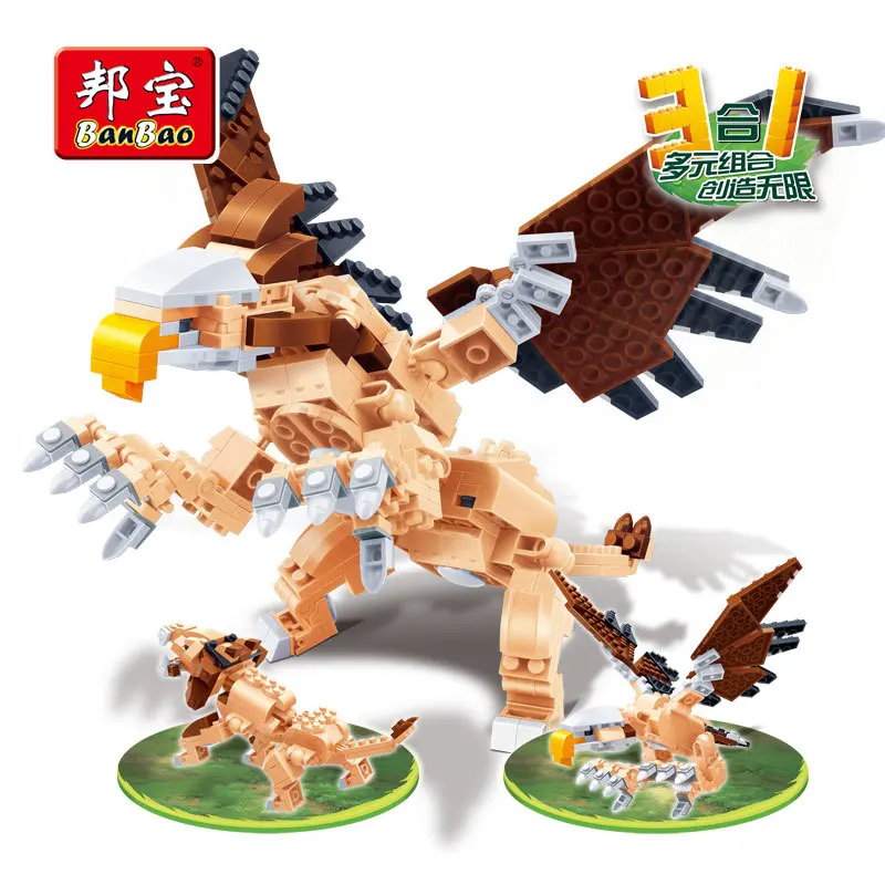 

[Small Particles] BanBao Educational Inserted Building Blocks Toy Gift Animal Creative 3-in-1 Lion Eagle Griffin 6853