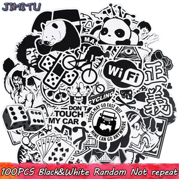 

100 PCS Black and White Random Stickers Graffiti Funny Punk Anime Decals Sticker DIY Laptop Suitcase Skateboard Moto Bicycle Car