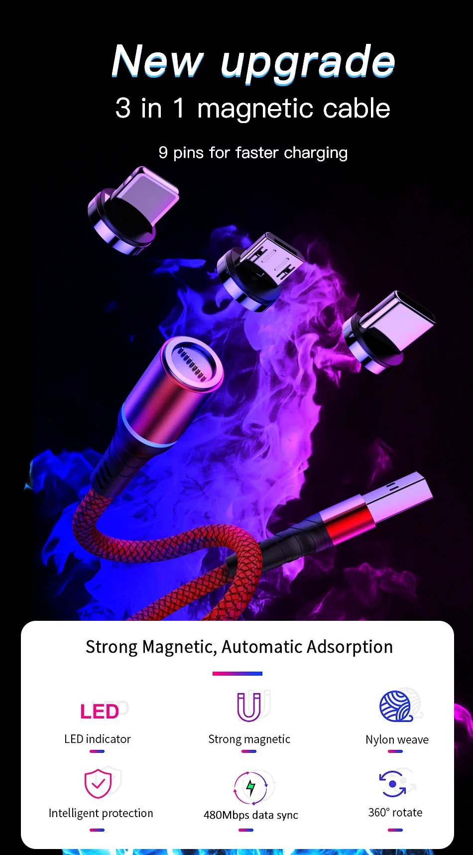 !ACCEZZ 5A Magnetic Cable Fast Charging For iPhone X 11 8 ipad Mini Xiaomi Realme Micro USB Type C Magnet Charger Data Sync Cord (1)