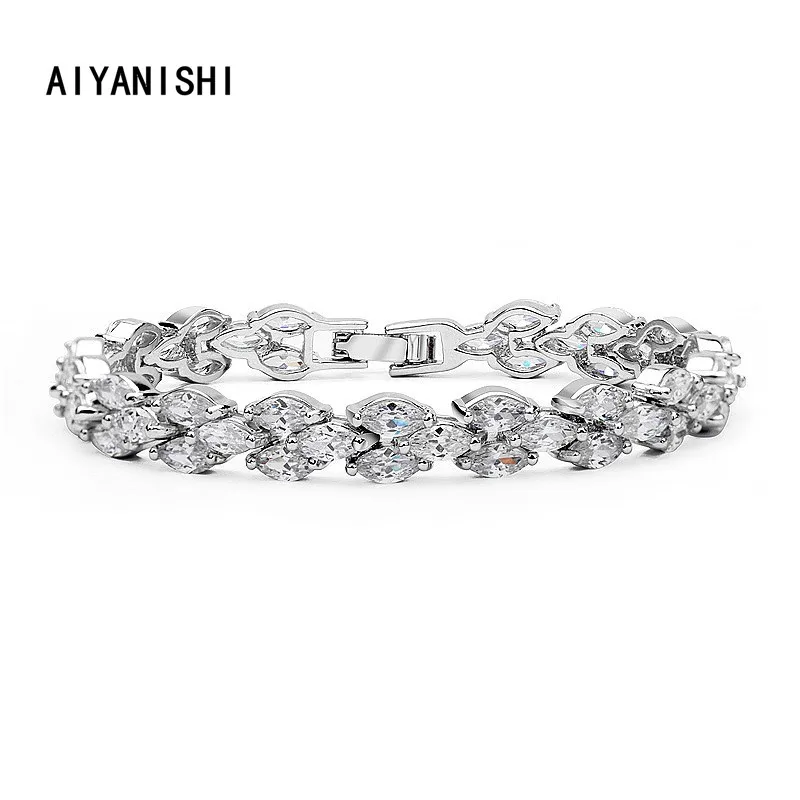 

AIYANISHI 18K Gold Filled 9.5mm Tennis Bracelets Marquise Sona Diamond Wedding Bracelets For Women Created Sapphire Bracelets