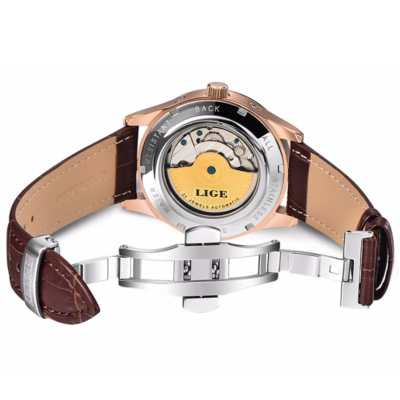 Mechanical Watch Diver Watch Mens Automatic Mechanical Watch Leather Waterproof Watch Week Clock+Box