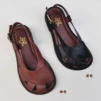 Careaymade-Sandales larges en cuir véritable pour femmes, chaussures décontractées, originales, faites à la main, simples, respirantes, à semelle souple 4