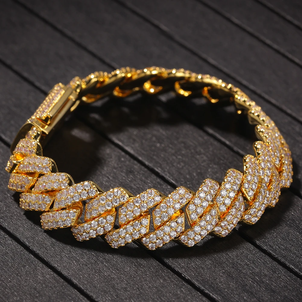 13mm Copper 2Row form Curb Cuban Bracelet Iced Out CZ Bracelet Gold Silver Color For Men Luxury Box Clasp Drop Shipping