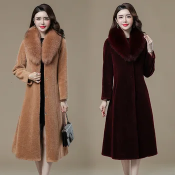 

Elegante abrigo de piel de oveja esquilada para mujer, 2019 nuevo abrigo de piel de zorro de Invierno para mujer, chaqueta de