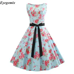 Vrouwen Zomer bloemen jurk 50 S винтажные Повседневные Вечерние платья с принтом werk kantoor jurk 60S ретро платья rokabilly