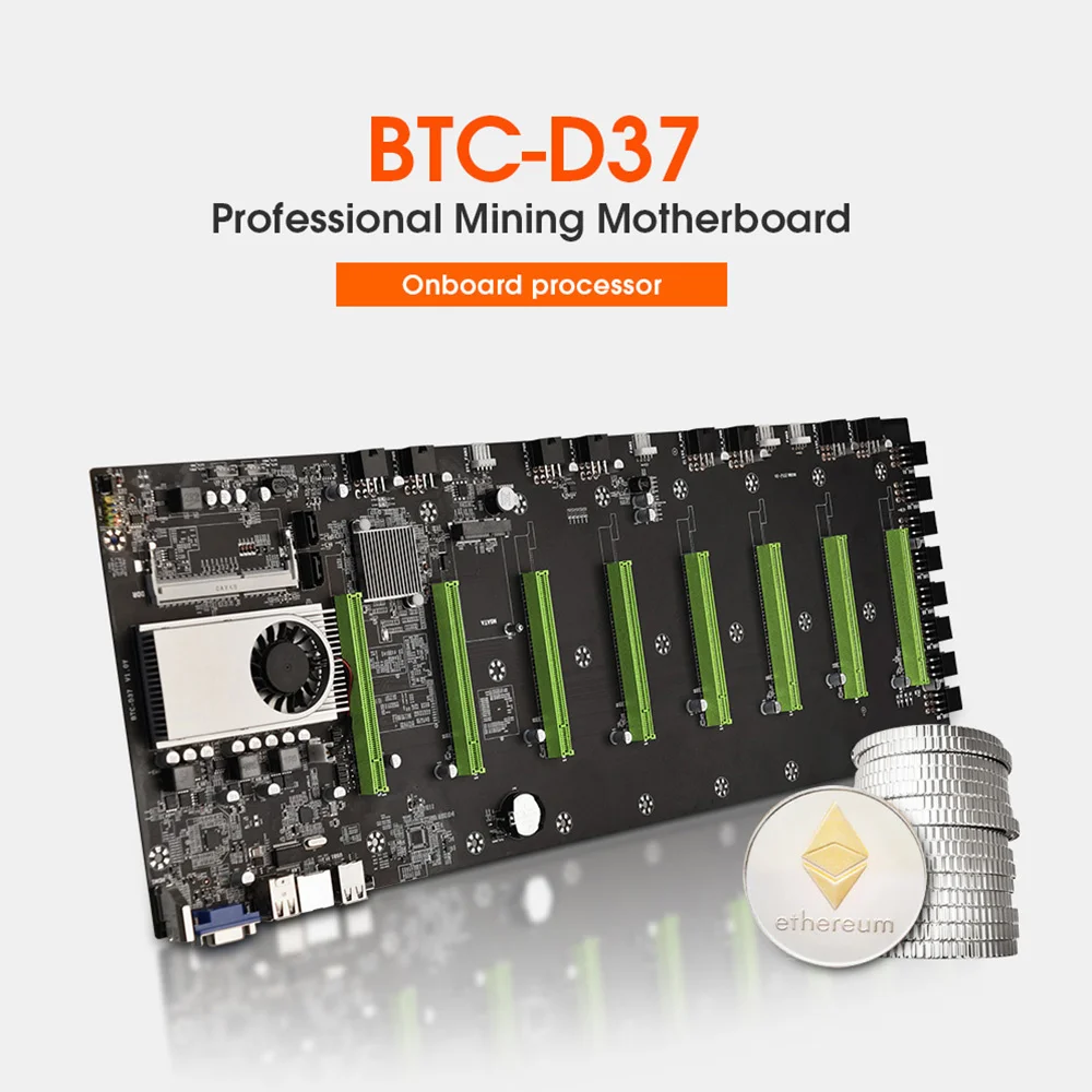 BTC-T/S/D37 Mining Motherboard Expandable Port 8 GPU PCIE 16X 4 USB2.0 DDR3 Sodimm Slot Support 1066/1333/1600mhz Bitcoin Miner