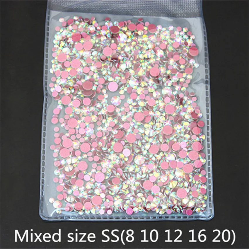 Mixed Size SS(8 10 12 16 20) AB Stone Glass Gem Clear AB 3D Nail Rhinestones 1440Pcs Flat Back Non Hotfix Crystal 8Y66 nail art rhinestones nail art accessories non hot fix rhinestones clear glass rhinestones crystal rhinestones glass rhinestones rhinestone crystals non hotfix rhinestones rhinestone accessories rhinestones beads