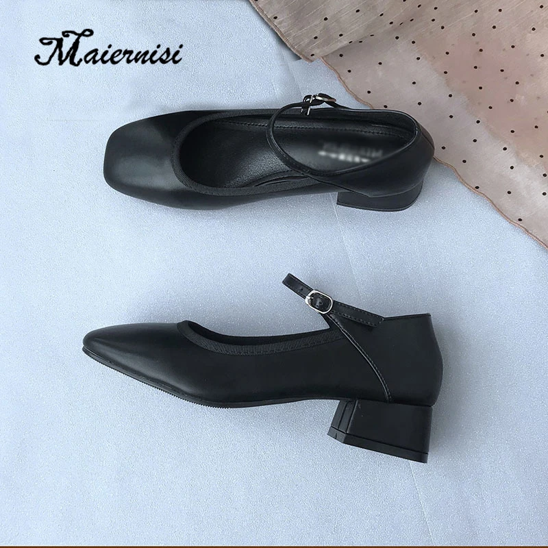 

MAIERNISI Women Fashion Classic Pumps Low Thick Heel Ankle Straps Ballet Daily Shoes Shoes Slip Shoes high Quality Shoes Female