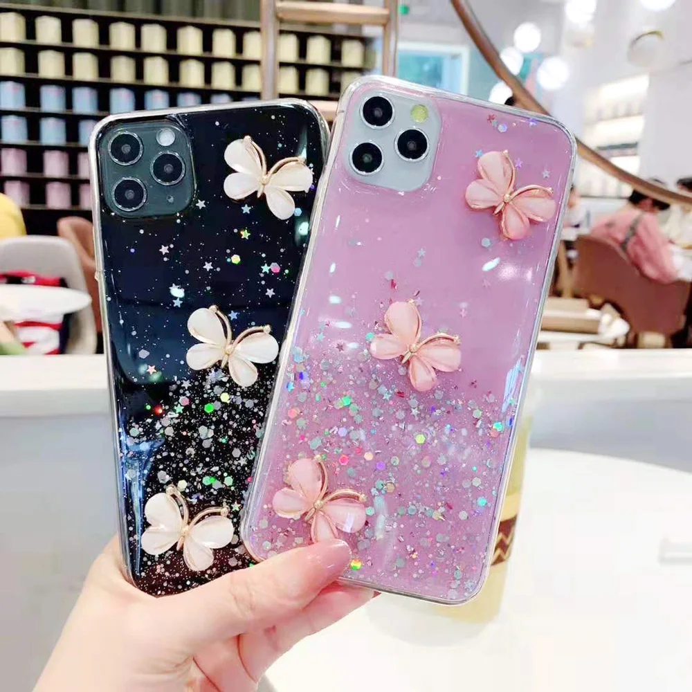 Для HUAWEI mate серии. P серии. Серия nova. Серия Honor. Мягкий силиконовый чехол для телефона с жидкими блестками звездами небом красивыми бабочками