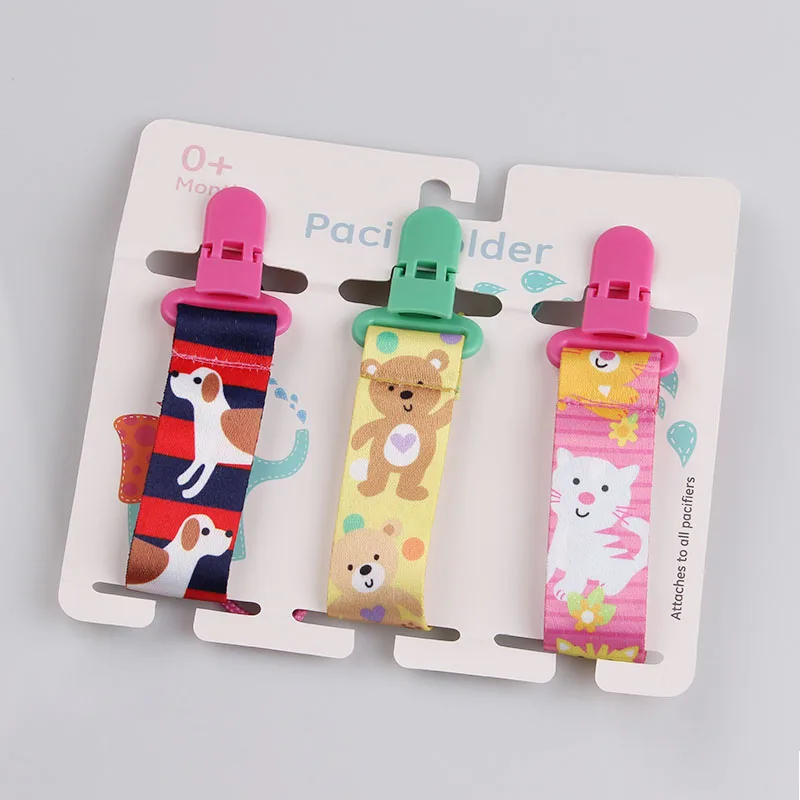 Cartoon Print Baby Pacifier Clip Pacifier Chain Dummy Nipple Holder 3Pcs/lot for DIY Nursing Soother Holder Newborn Feeding Gift teething toys,pacifier clip,pacifier chain,pacifier accessories,teether clip,teething toy tethers,baby silicone accessories